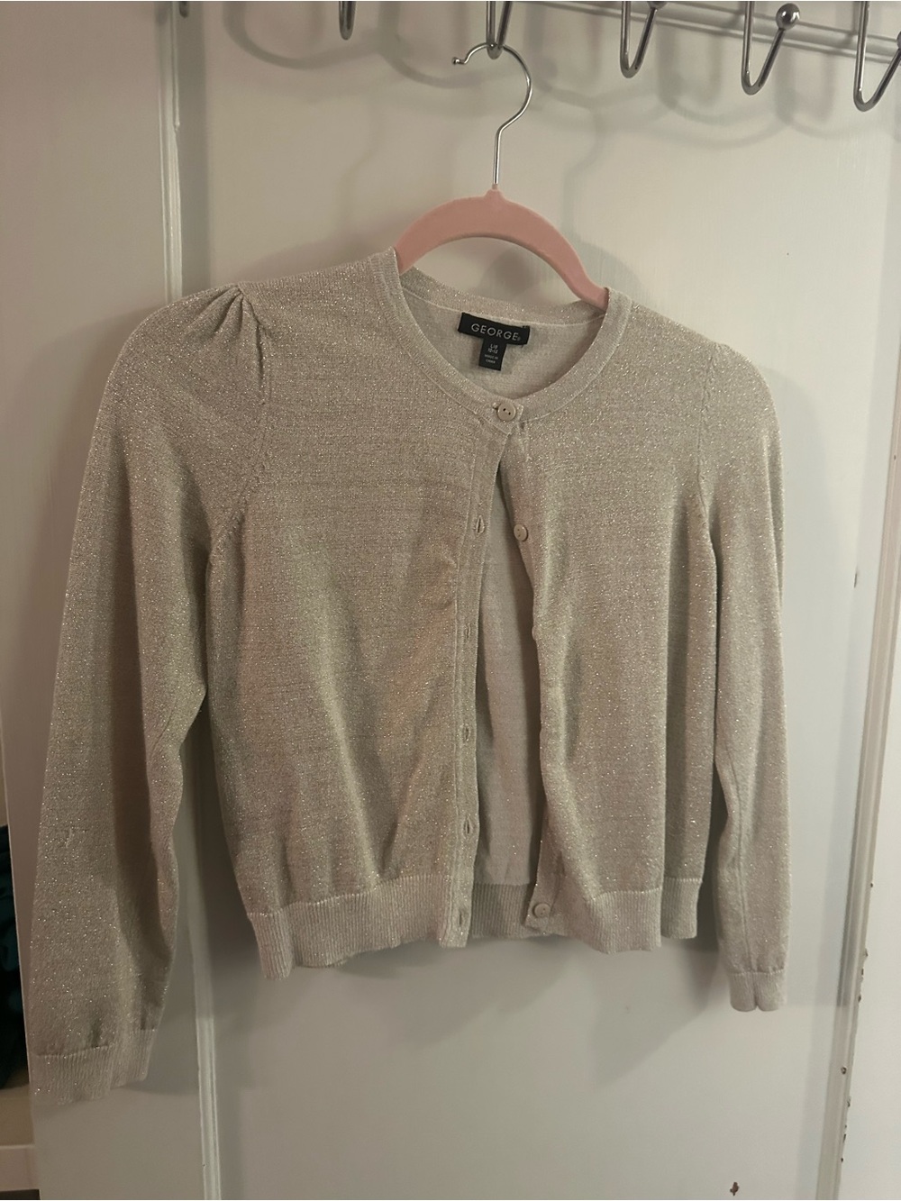 George Shimmery Cream Metallic Button-Up Cardigan
